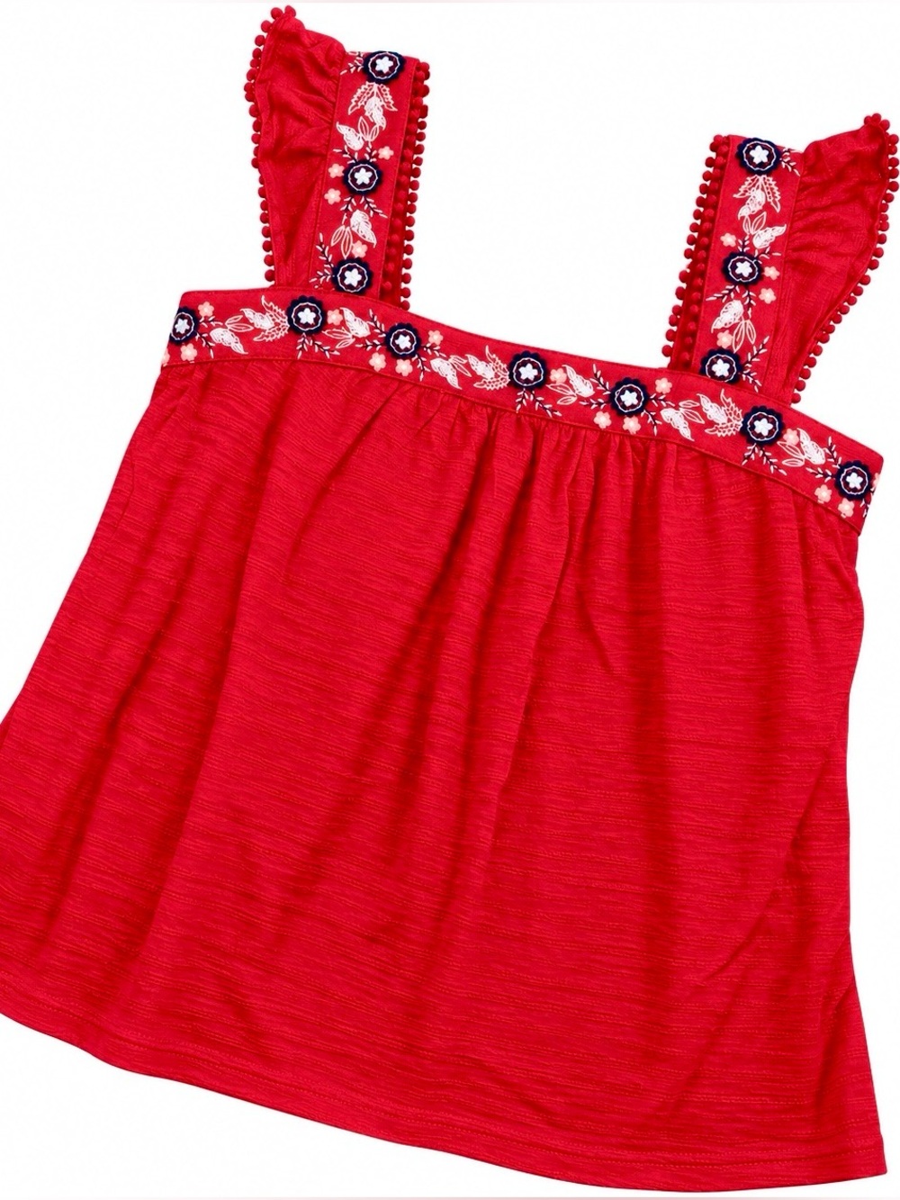 Style & Co. Red Embroidered Pom-Pom Strap Tank